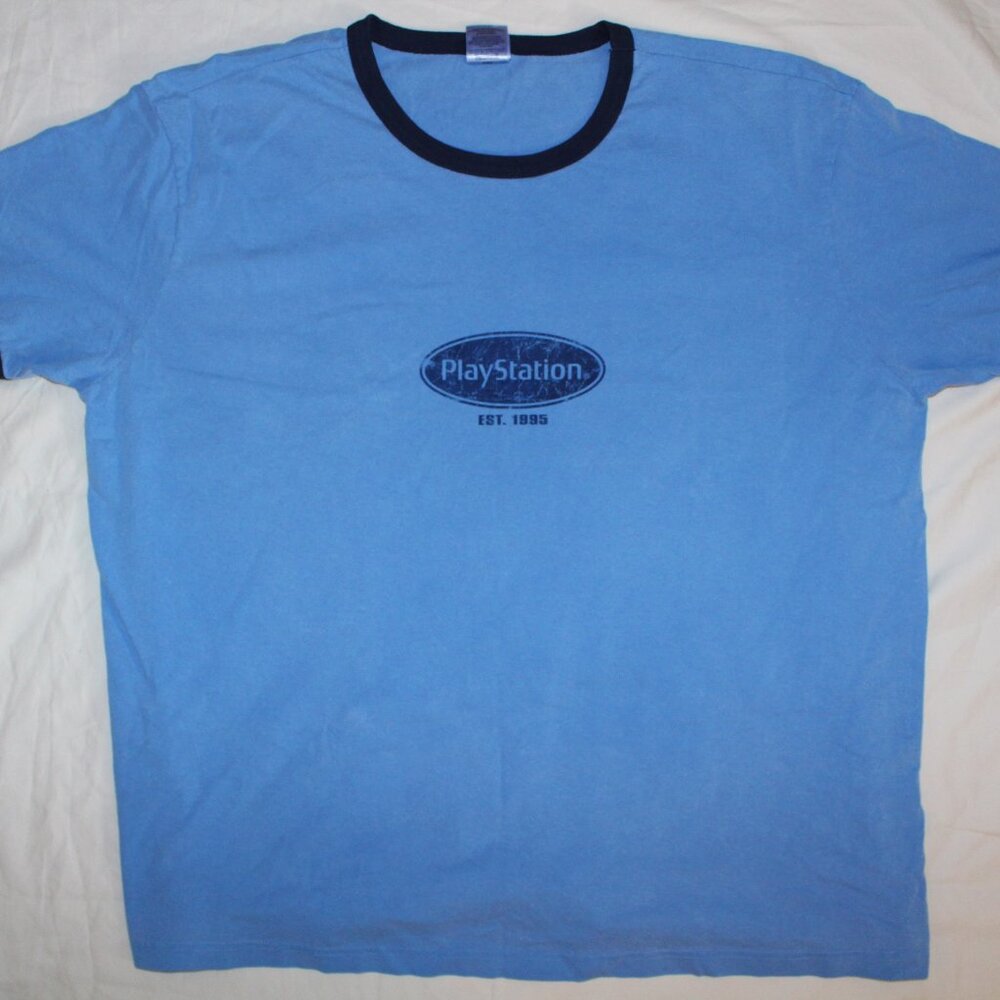 Playstation retro ringer tee shirt stone washed